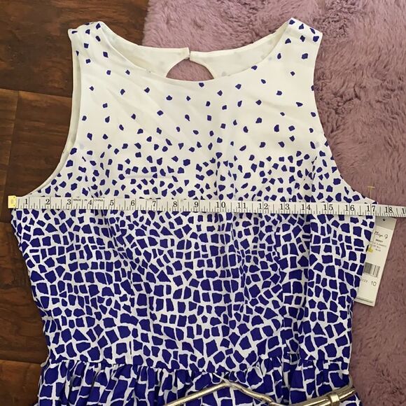 Eliza J Blue & White Multi Print Design Keyhole Dress Feminine Party Event - Picture 9 of 14
